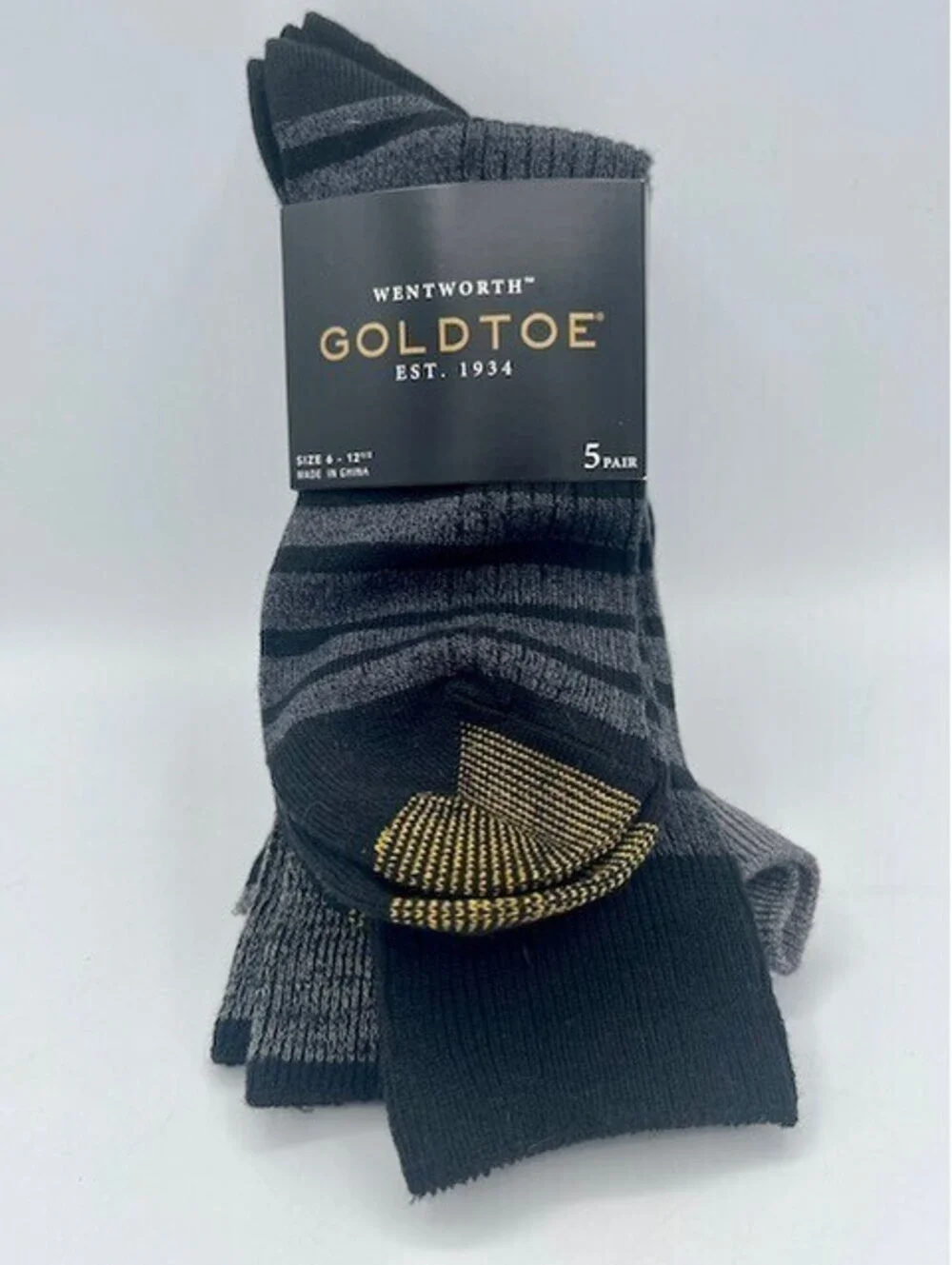 Wentworth Men’s Socks 5-Pack Black And Black Grey Stripes Fits Size 6-12.5 NWT